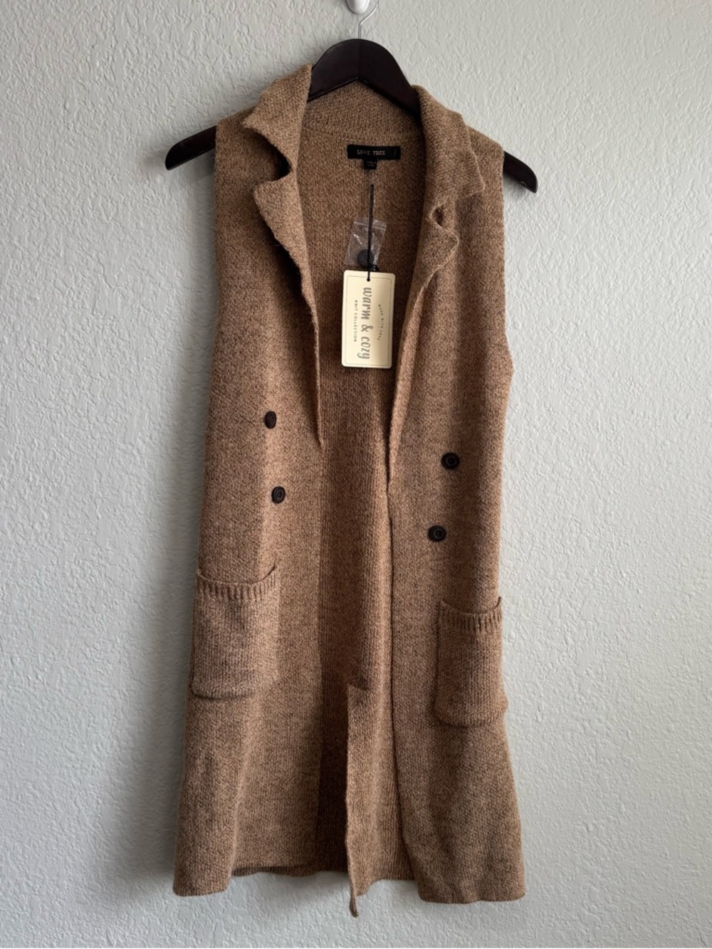 Love Tree Sleeveless Long Knit Vest in Brown
